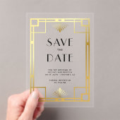 Gold Art Deco Wedding Save the Date アクリル招待状 (インサイチュ (ポータブル))