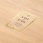 Gold Art Deco Wedding Save the Date アクリル招待状 (レイダウン)