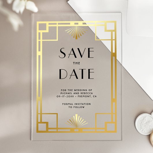 Gold Art Deco Wedding Save the Date アクリル招待状