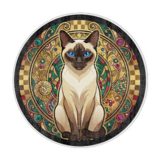Gold Art Nouveau Siamese Cat カッティングボード
