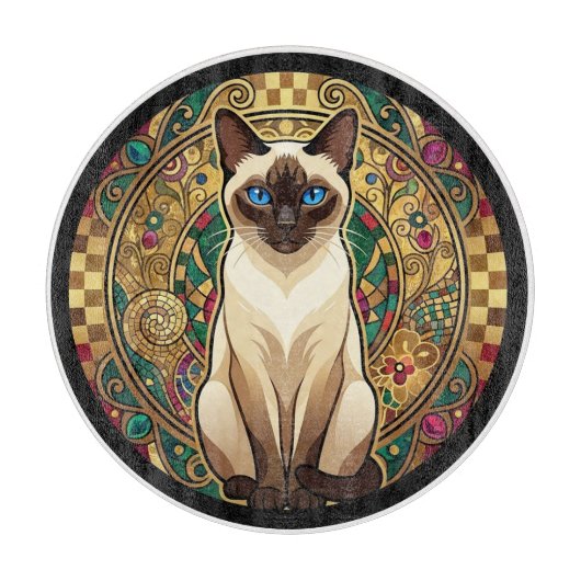 Gold Art Nouveau Siamese Cat カッティングボード (正面)