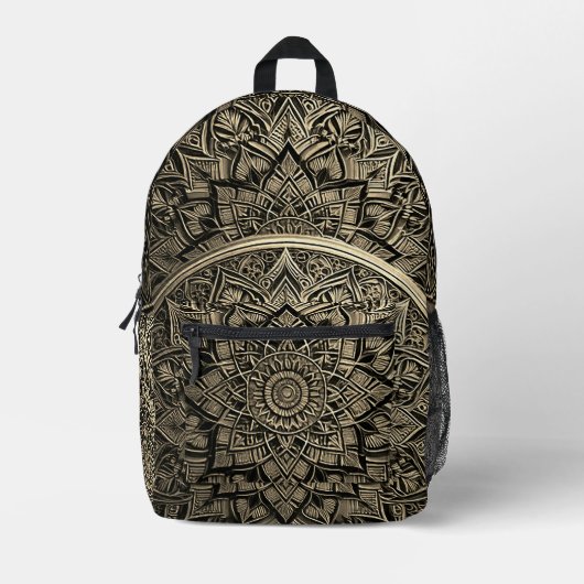 Gold Artistic Mandala Backpack プリントバックパック (正面)