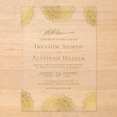 Gold Asian Motif Muslim Wedding アクリル招待状 (正面)