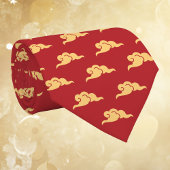 Gold Auspicious Clouds Yunwen Red Lunar New Year  ネクタイ
