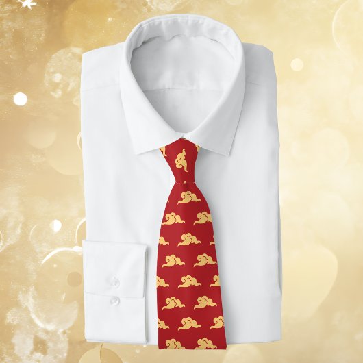 Gold Auspicious Clouds Yunwen Red Lunar New Year  ネクタイ