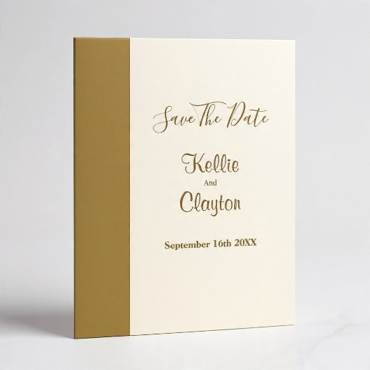 Gold Bar Ivory Minimalist Modern Wedding 招待状