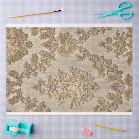  Gold Baroque Damask Pattern Decoupage Paper 薄葉紙 (クラフト)