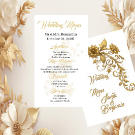 Gold Baroque Floral Script | Elegant Wedding Menu メニュー
