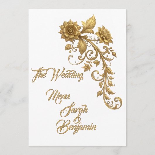 Gold Baroque Floral Script | Elegant Wedding Menu メニュー (正面)