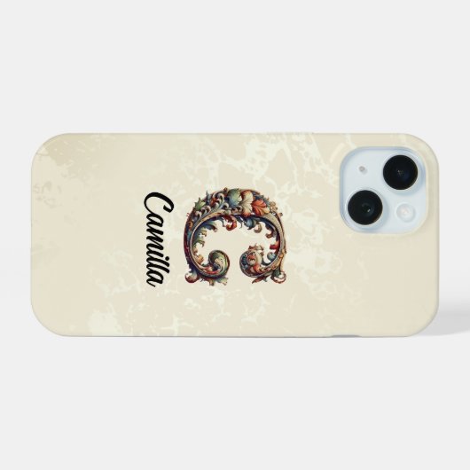 Gold Baroque Monogram Elegant Phone Case iPhone 15ケース (裏面横)