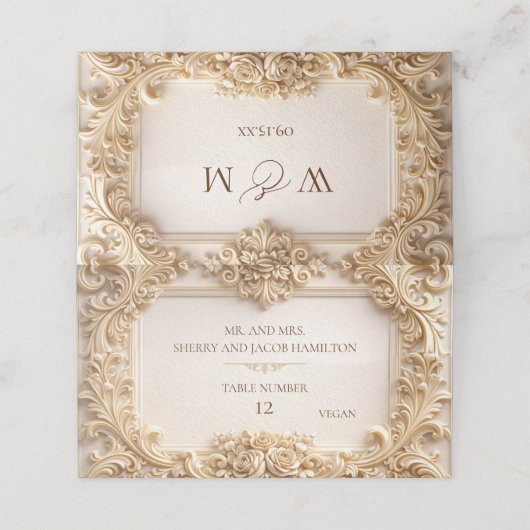 Gold Baroque Monogram Frame Ivory Place Card プレイスカード (外部開封)