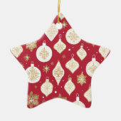 Gold Bauble Design red background セラミックオーナメント (正面)