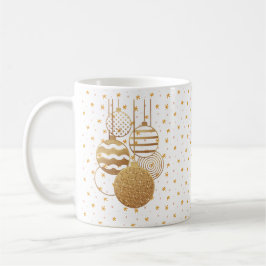 Gold baubles and stars on a white background コーヒーマグカップ