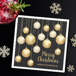 Gold Baubles Christmas Ornaments on Black Party スタンダードカクテルナプキン