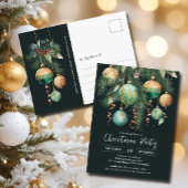 Gold Baubles Christmas Tree Party Invitation ポストカード