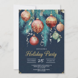 Gold Baubles Christmas Tree Party Invitation 招待状