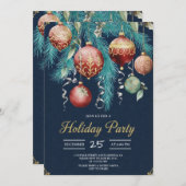 Gold Baubles Christmas Tree Party Invitation 招待状 (正面/裏面)