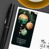 Gold Baubles Christmas Tree Return Address ラベル