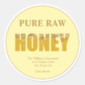 Gold Bee Honey Jar Label Honey Bee & Apiary ラウンドシール (正面)