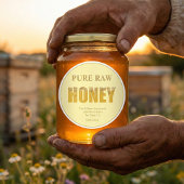 Gold Bee Honey Jar Label Honey Bee & Apiary ラウンドシール