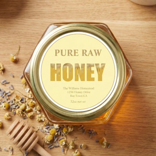 Gold Bee Honey Jar Label Honey Bee & Apiary ラウンドシール