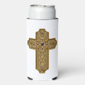 Gold Bejeweled Celtic Style Cross  スリム缶クーラー (Seltzer裏面)