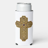 Gold Bejeweled Celtic Style Cross  スリム缶クーラー (Seltzer正面)