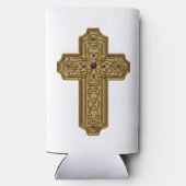 Gold Bejeweled Celtic Style Cross  スリム缶クーラー (裏面)