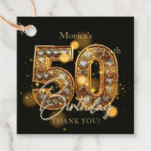 Gold Bejeweled Diamonds Luxury Black 50th Birthday フェイバータグ (正面)