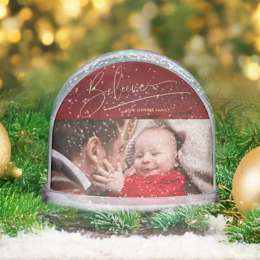 Gold Believe Calligraphy, Photo Snow Globe