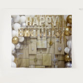 Gold Birthday Balloons Banner Backdrop タペストリー (正面(横))
