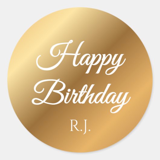 Gold Birthday Sticker | Custom Monogram Label ラウンドシール (正面)