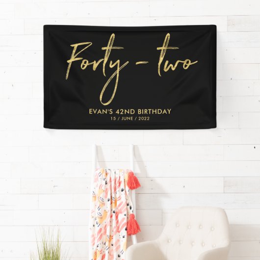 Gold & Black 42th Birthday Party Welcome Banner 横断幕 (インサイチュ)