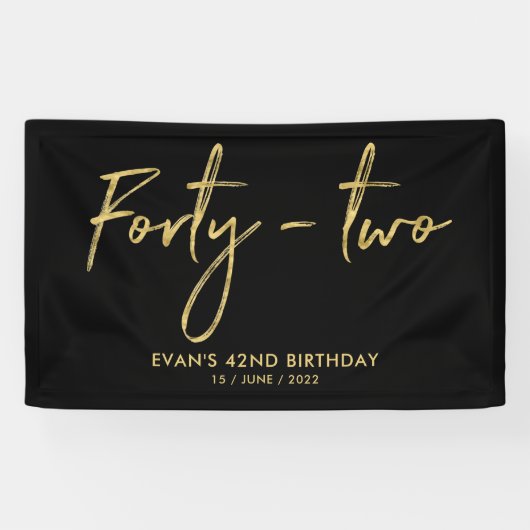 Gold & Black 42th Birthday Party Welcome Banner 横断幕 (横)