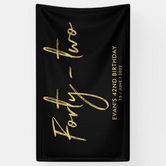 Gold & Black 42th Birthday Party Welcome Banner 横断幕 (縦)