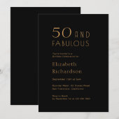 Gold Black 50 and Fabulous Birthday Party 招待状 (正面/裏面)