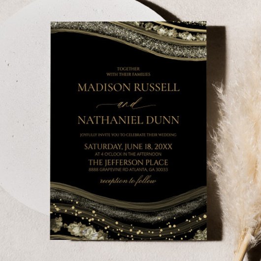 Gold Black Agate Elegant Wedding 招待状