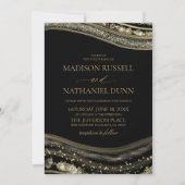 Gold Black Agate Elegant Wedding 招待状 (正面)