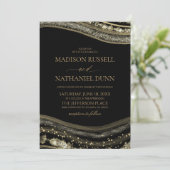 Gold Black Agate Elegant Wedding 招待状 (スタンド正面)