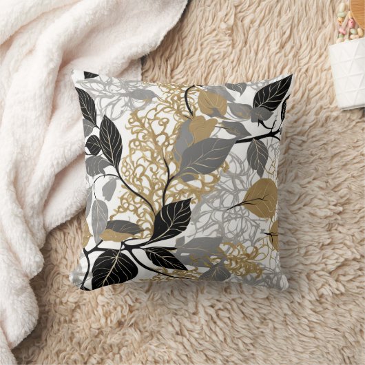 Gold, Black and Grey Leaf Vine Design クッション (ブランケット)