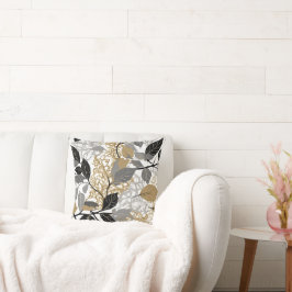 Gold, Black and Grey Leaf Vine Design クッション