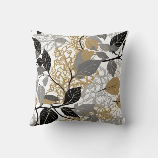 Gold, Black and Grey Leaf Vine Design クッション (裏面)