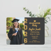 Gold Black Cap Year Picture Graduation 招待状 (スタンド正面)