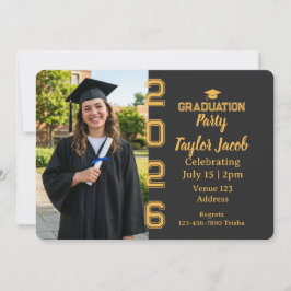 Gold Black Cap Year Picture Graduation 招待状