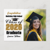 Gold Black Class of 2026 Graduate Photo Graduation 案内ポストカード (正面)