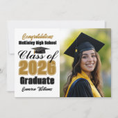 Gold Black Class of 2026 Graduate Photo Graduation 案内状 (正面)