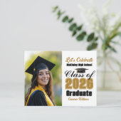 Gold Black Class of 2026 Photo Graduation Party インビテーションポストカード (スタンド正面)