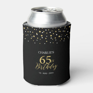 Gold & Black Confetti 65th Birthday Party Favor 缶クーラー