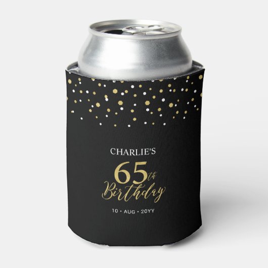 Gold & Black Confetti 65th Birthday Party Favor 缶クーラー (缶正面)