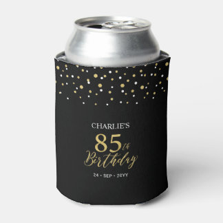 Gold & Black Confetti 85th Birthday Party Favor 缶クーラー